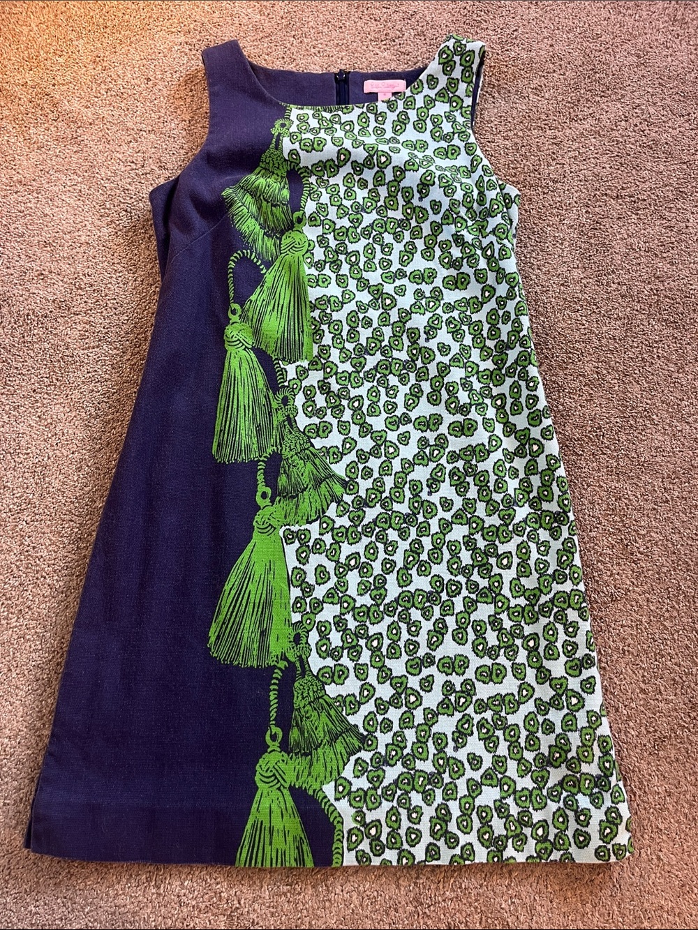 🐆🍏🧵Lilly Pulitzer sz6 Leopard Tassel Stephanie Shift “Velvet Rope” Green Blue